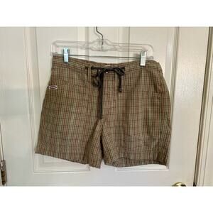 CHAZZZ Vintage Womens Tan/Green/Burgundy Plaid 100% Cotton Shorts Size S e1